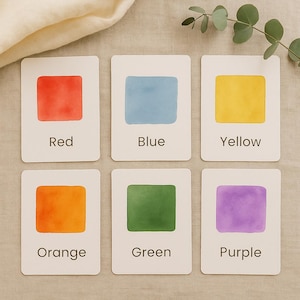 Watercolour Colour Flash Cards – Calm Learning Cards for Toddlers & Preschool – Physical Cards