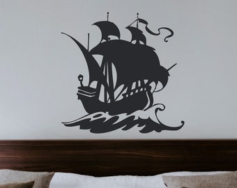 Pirate Ship Wall Decal ~ boys bedroom wall decor, kids room wall art, vinyl wall decal, sail sea ocean stickers