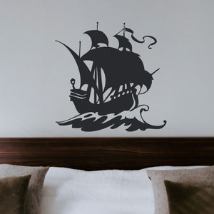 Pirate Ship Wall Decal ~ boys bedroom wall decor, kids room wall art, vinyl wall decal, sail sea ocean stickers