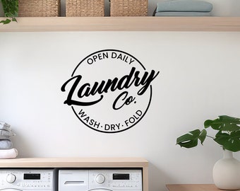 Laundry Co Wash Dry Fold Sign Wall Decal, Laundry Room Wall Decor, Custom Vinyl Stickers & Lettering, Housewarming Gift Idea