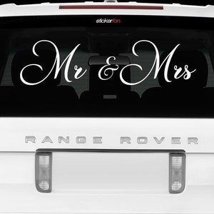 Mr & Mrs Wedding Decal ~ Wedding car decals, just married stickers, wedding party decor, newlyweds, husband and wife couple wall decal