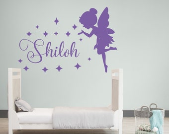 Custom Name Fairy Wall Decal, Girl's Room Wall Decor,Nursery Room Fairy Wall Decal, Vinyl Lettering