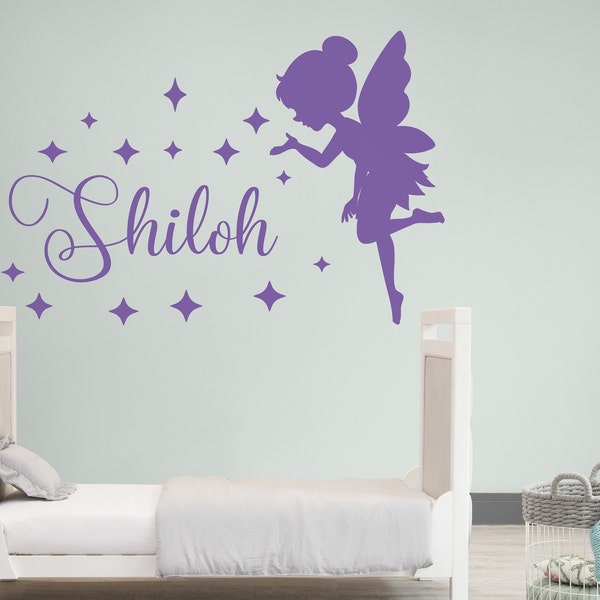 Custom Name Fairy Wall Decal, Girl's Room Wall Decor,Nursery Room Fairy Wall Decal, Vinyl Lettering