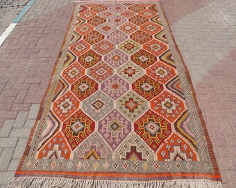 Large Area Carpet kilim rug, bohemian decor rug, 5.2 x 10.9 ft, handwoven turkish kilim, kelim teppich