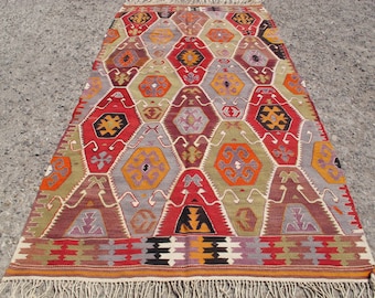 Kilim rug, large turkish kilims, handmade bogemian rugs, wool carpets, living room rug, kitchen carpets, 5.2 x 9.9 ft