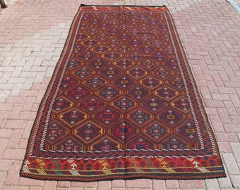 Goat hair kilim rug 5’12” x 10’16” oushak area rugs star designed, red turkish carpet, bohemian carpets, home decor, kelim teppich
