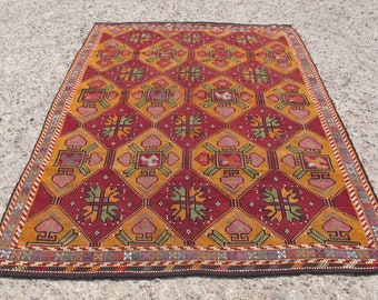 Goat hair Area Kilim Rug, Large kilim rug, 7.25 x 9.6 ft, living room wool kilim, tribal kilim, rustic area rug, teppich kelim tapis