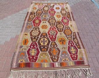 Large Kilim Rug Vintage Wool, Oriental Anatolian Kilim Area Rug, 4.7 x 8.7 ft, Boho Kelim, Carpet, tapis, teppich