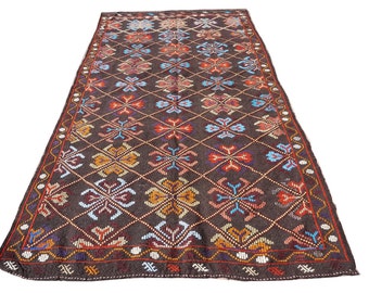 Vintage Colorfull Area Kilim Rug,kilim rug,large area rug,oversized room rug,turkish rug,rug for livingroom,turkey rug 5’8” x 10’