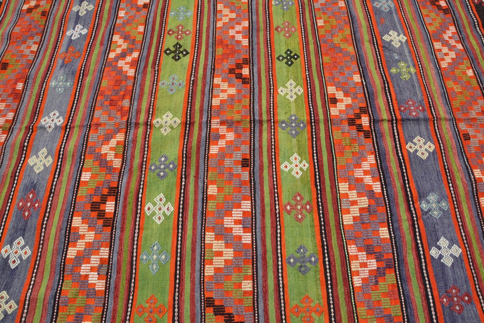 Striped kilim area rug green orange rugs large dining room Etsy