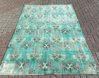 6x9 Turquoise Area rug, Turkish carpet rugs, rug for living room, boho home decor, 5.6 x 8.4 ft