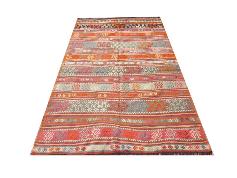 Nomad Turkish Embroidered Vintage Kilim Rug Carpet, Bohemian Home Decor Kilim Area Rug,rectangle