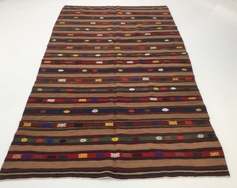 Handwoven Striped Kilim Rug 6x9, Bohemian kilim, tribal nomadic rugs, rustic decor, teppich, 5.5 x 9 ft