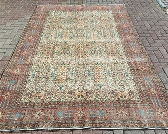 Tapis turc fait main 7 x 10, tapis oushak en laine anatolienne tapis de cuisine rustique kilim décoration de maison tapis boho