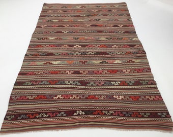 Large Area Kilim Rug 6x9, Striped bohemian kilim rugs, farmhouse decor, oriental carpet, wool kelim, teppich, 5.6 x 9.3 ft