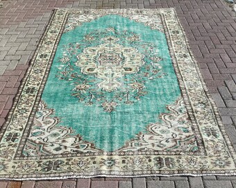 Grands tapis turcs, tapis de style bohème turquoise, tapis de sol pour décoration de maison, 6,4 x 9,5 pi, tapis de chambre à coucher