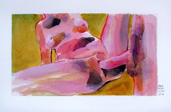 EXPLICIT Original Artwork Watercolor and Drawing Coitus 18 16 5  