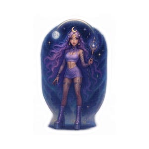 Purple Sexy Cosmic Moon Witch Goddess Sylvie Sticker