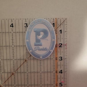 May include: A light blue embroidered patch with a white letter "P" and the text "PRIORITY SHIPPING" around the edge. The patch is approximately 1.5 inches in diameter.