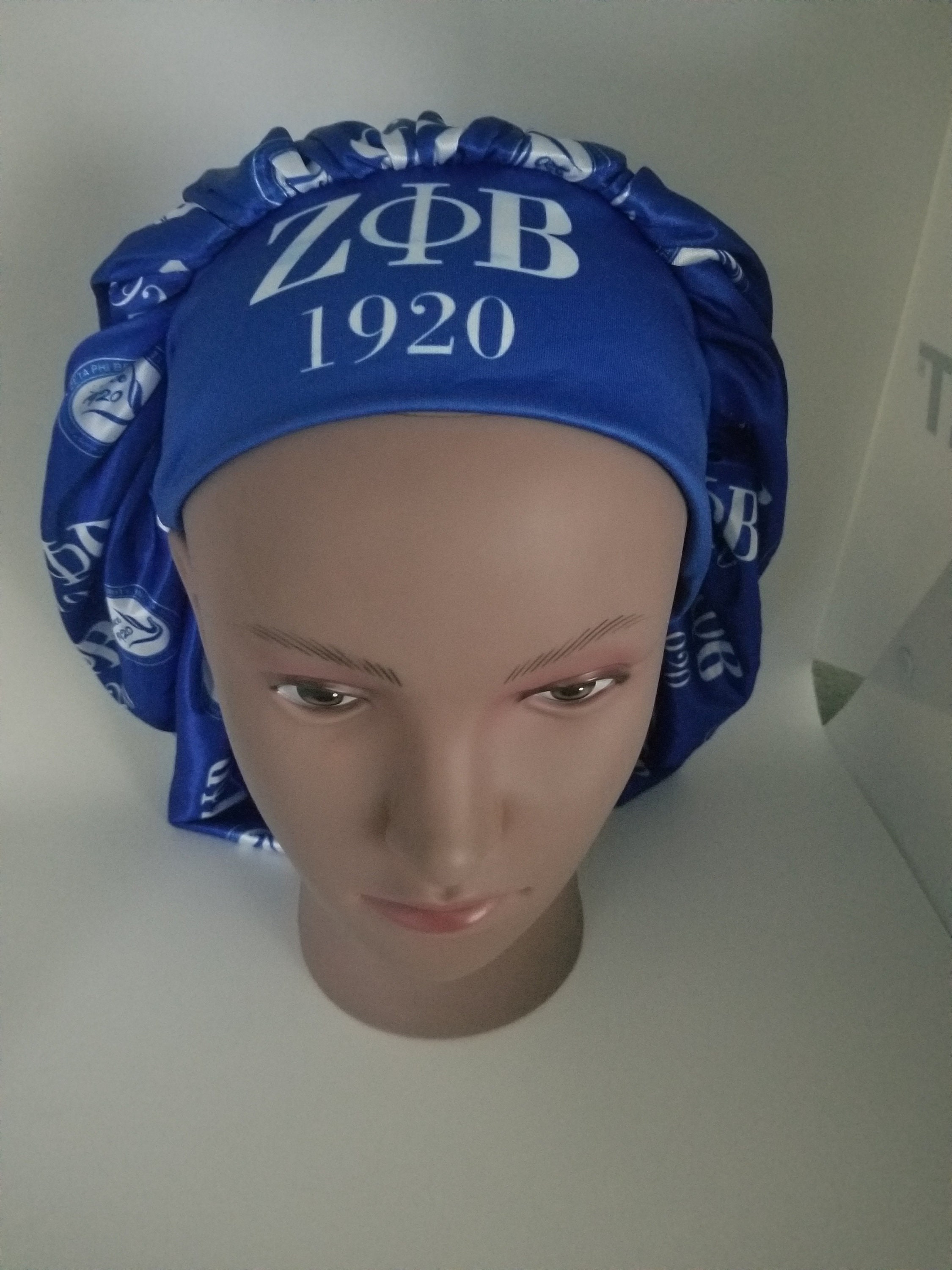 Zeta Phi Beta Bonnet overall size of the diameter of the bonnet is 16 inches (blue interior)