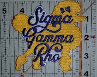 3.5" Sigma Gamma Rho (gold) poodle patch (buy any 2 patches @11.99 each and get 1 free; message us your free selection)