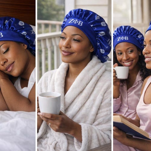 Zeta Phi Beta Bonnet overall size of the diameter of the bonnet is 16 inches (blue interior)
