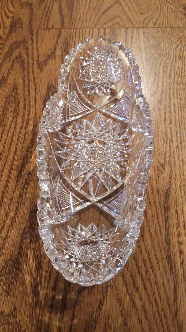 Vintage ABP Cut Lead Crystal Glass Celery Relish Dish Hobstar Etsy