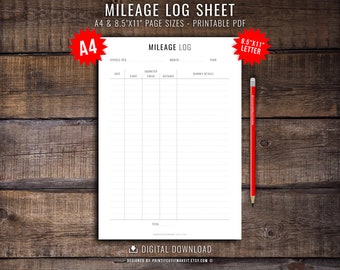 Printable Mileage Log Sheet: Business Miles Tracker (Digital Download)