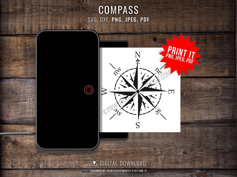 Compass Rose SVG: Nautical Stencil, Decal, DIY (digital Download ...