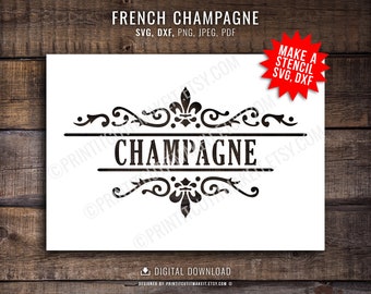 Champagner Fleur-De-Lis Flourish SVG DXF Png Jpeg Pdf Farbe machen dekorieren Vintage Französisch Kunsthandwerk Schablone Abziehbild Silhouette Cricut Cnc