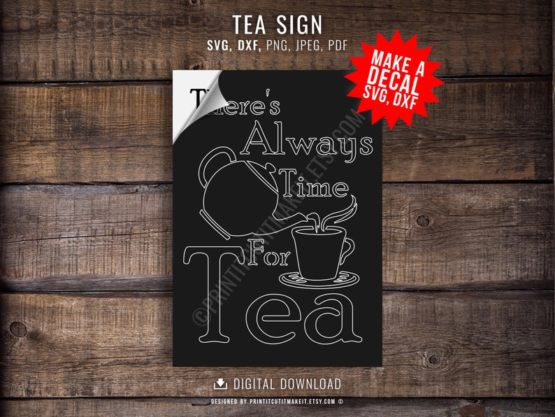 Time For Tea Sign Time for Tea Sign SVG DXF: Kitchen Cafe Clipart (digital Download) - Etsy