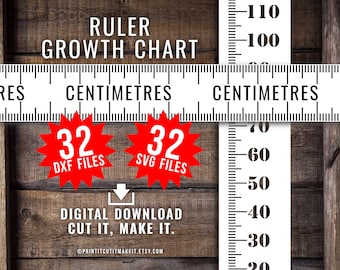 Lineal Wachstums Messlatte SVG DXF-Dateien, Zentimeter Metric Digitale schneiden Vektoren, Schnitt Schablonen Abziehbilder Holz Cricut Silhouette Laser CNC