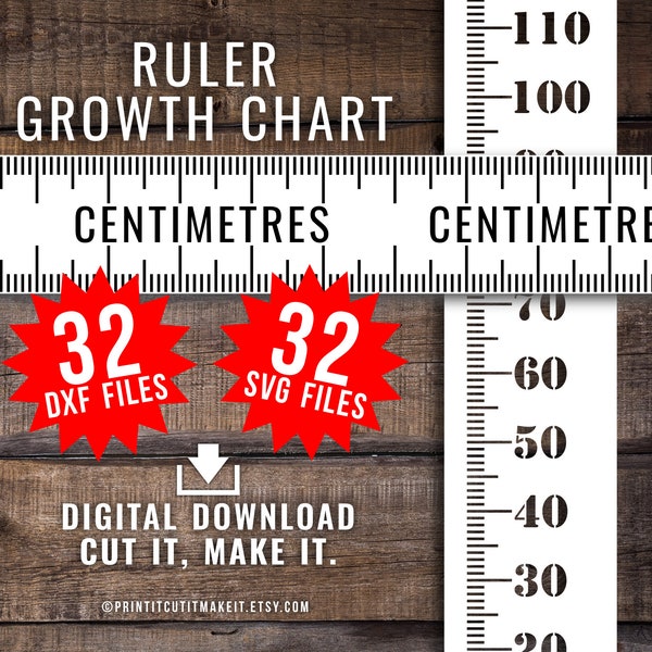 Ruler Growth Height Chart SVG DXF Files, Centimetres Metric Digital Cutting Vectors, Cut Stencils Decals Wood Cricut Silhouette Laser CNC