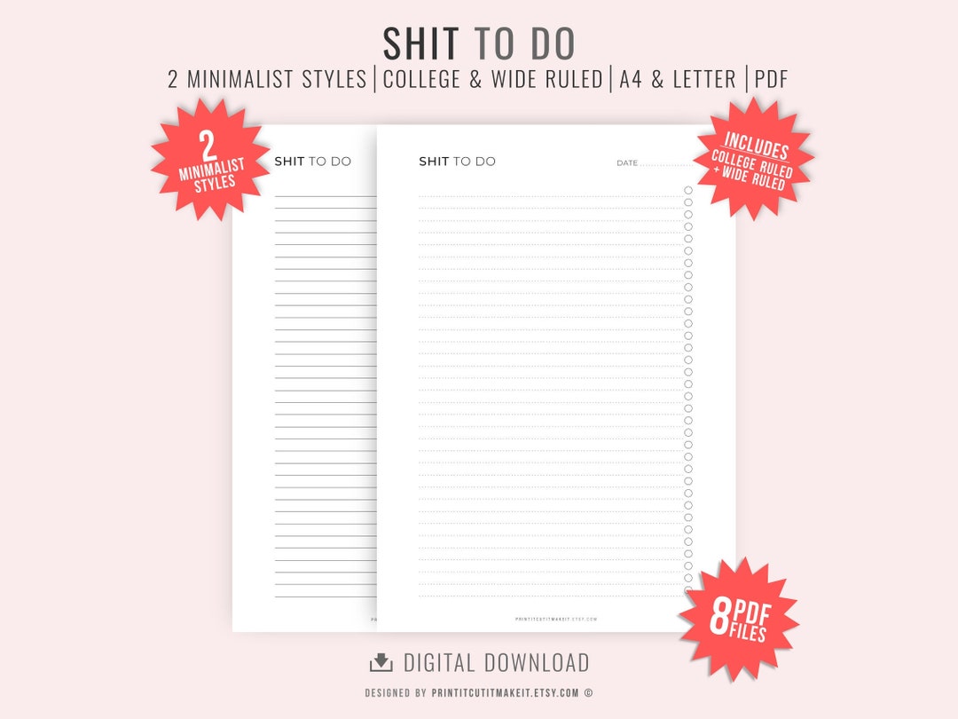 Printable Shit to Do List PDF Files Minimalist Daily Planner - Etsy