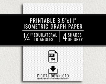 Druckbares Isometrisches Millimeterpapier: 1/4"Dreiecke, 4 Schattierungen (Digitaler Download)