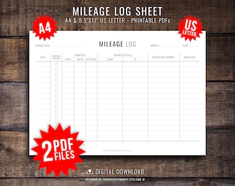 "Kilometerstand - ""Tagebuch"" (A4/US Letter) zum Ausdrucken (Digitaler Download)"