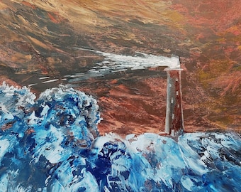 Beacon of Hope Original Encaustic Wax Painting Large Seascape With Lighthouse