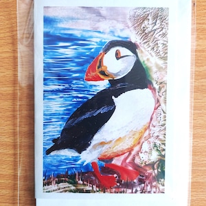 Macareux moine : impression de peinture à la cire à l'encaustique carte de voeux pour toutes les occasions