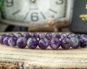 Purple Amethyst bracelet, Purple Amethyst beaded bracelet, 8 mm purple Amethyst, High graded Amethyst, Men and women jewelry bracelet