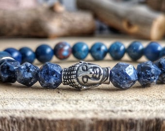 Stainless steel Buddha bracelet, Blue Buddha bracelet, Beaded religion bracelet, Religion gift, Zen bracelet, Gift for him and her