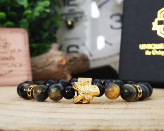 Skull gift bracelet, Skull bracelet, Gift bracelet, Gold bracelet, Men's gift, Gift for men, Beaded gift bracelet