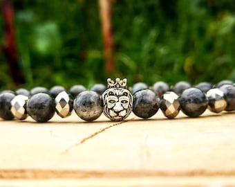 Grey lion bracelet, Mens bracelet, Animal bracelet, Lion king, Bracelet for him and her, Gift bracelet, Bracelet homme, Gift