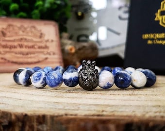 Black lion bracelet, Lion charm bracelet, Lion king bracelet, Lion bracelet for men, Bracelet with beads, Blue bracelet, Handmade bracelet