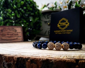 Christmas luxury gift bracelet, Blue tiger eye beads, Gift for men and women, New years gift, Bracelet for him and her