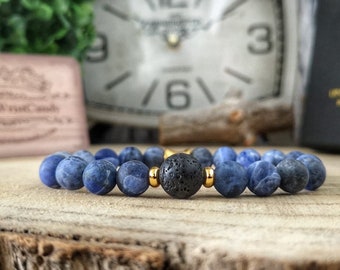 Sodalite bracelet for men, Beaded bracelet for him, Mens gift bracelet, 8 mm Matte blue sodalite beads, Gift bracelet for husband