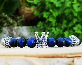 Blue crown bracelet, Luxury bracelet, Crown jewels, Jewelry for men, Jewelry for women, Luxury gift, Gift for him and her