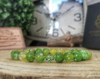 Swarovski Peridot bracelet, Green dragon vein feite agate bracelet, Gift for her, Swarovski jewelry, Green swarovski, Gift ideas