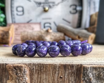 Purple Charoite 10mm bracelet, Bracelet for men and women, High graded purple beaded bracelet, Birthday gift