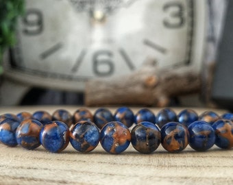 Natural blue Cloisonne 8 mm bracelet for men and women, High quality cloisonne jewelry, Perfect mother and father gift