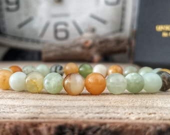 Multi color Jade bracelet, 8 mm Jade bracelet, Bracelet for women, Beaded gift for her, Green beads, Orange beads, Gift jewelry for her